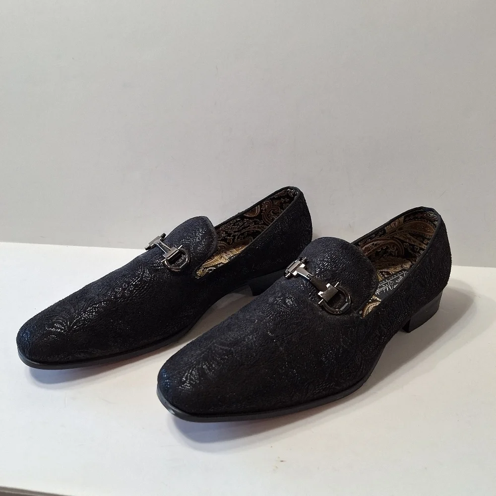 After Midnight Men's Black Tone On Tone Paisley Loafers Dress Shoes Size 8